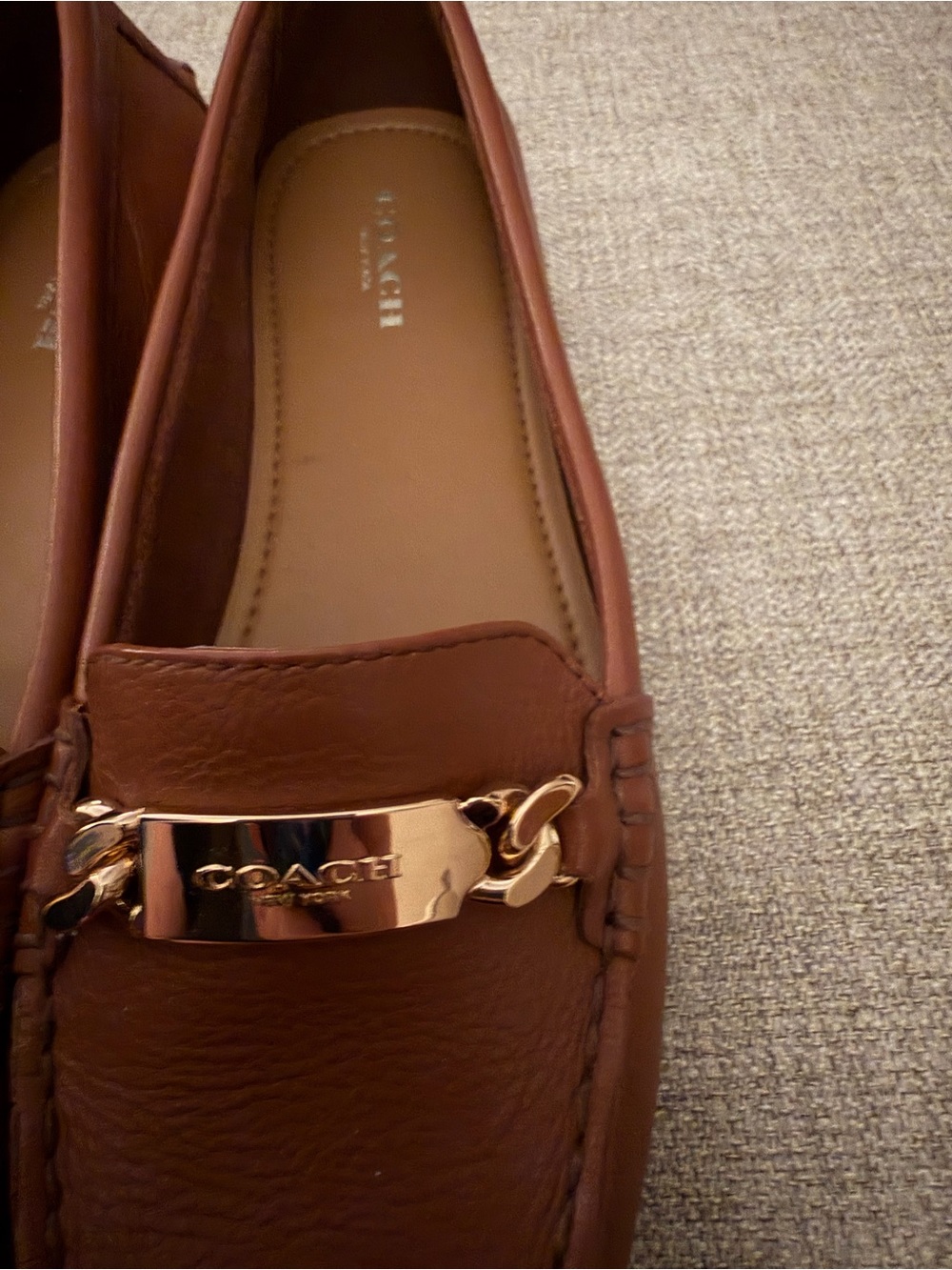 Coach Brown Leather Moccasin Loafers with Gold Plaque - Picture 4 of 10